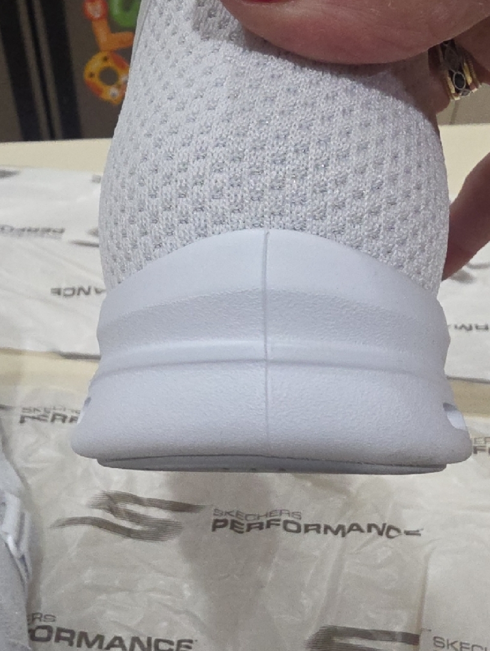 Skechers Women’s White Slip-On Athletic Sneakers with Crystal Straps - Picture 3 of 4